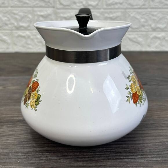 Vintage Corning Ware 6 Cup Hot Water Pot Spice Of Life Design Black Handle & Lid - Picture 2 of 6